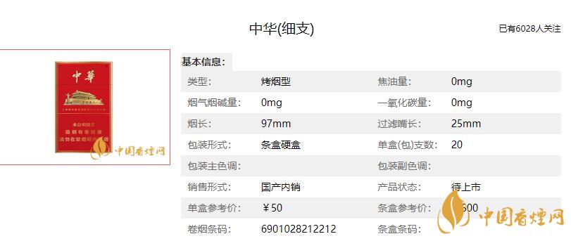 中華細(xì)支多少錢(qián)一包 中華細(xì)支香煙價(jià)格表圖2021